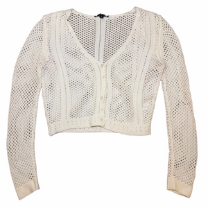 Lulus White Open-Knit Cropped Cardigan Sweater Small Button Down Lightweight